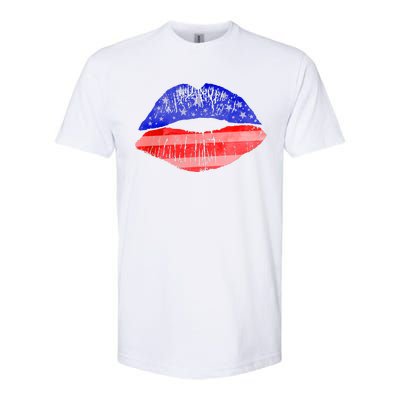 USA American Flag Lipstick Print Softstyle CVC T-Shirt