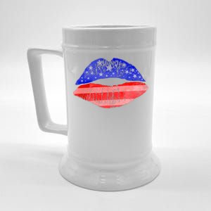 USA American Flag Lipstick Print Beer Stein