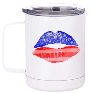 USA American Flag Lipstick Print 12 oz Stainless Steel Tumbler Cup