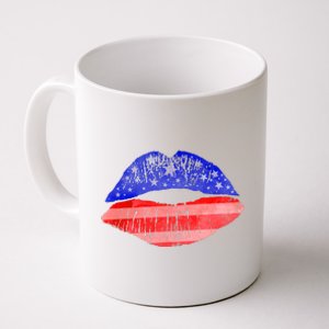 USA American Flag Lipstick Print Coffee Mug