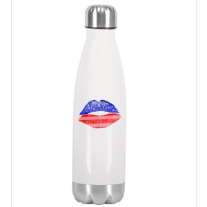 USA American Flag Lipstick Print Stainless Steel Insulated Water Bottle