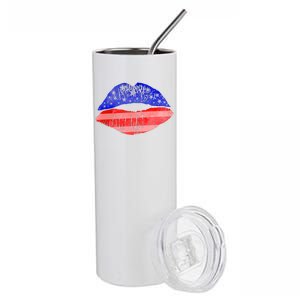 USA American Flag Lipstick Print Stainless Steel Tumbler