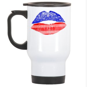 USA American Flag Lipstick Print Stainless Steel Travel Mug