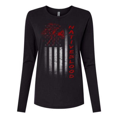 USA American Flag Native Blood Womens Cotton Relaxed Long Sleeve T-Shirt