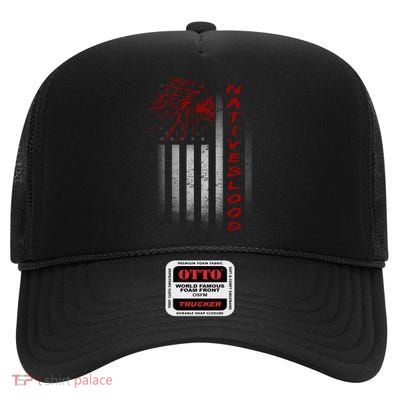 USA American Flag Native Blood High Crown Mesh Back Trucker Hat