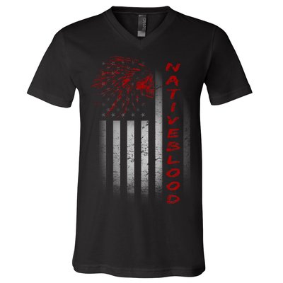 USA American Flag Native Blood V-Neck T-Shirt