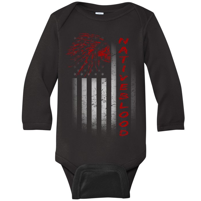 USA American Flag Native Blood Baby Long Sleeve Bodysuit