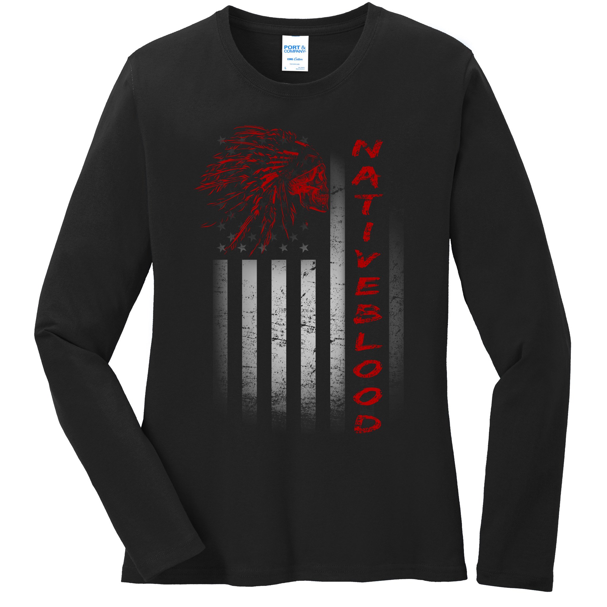 USA American Flag Native Blood Ladies Long Sleeve Shirt