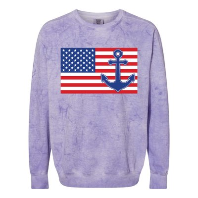 USA American Nautical Anchor Flag Colorblast Crewneck Sweatshirt