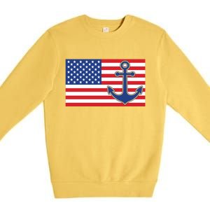 USA American Nautical Anchor Flag Premium Crewneck Sweatshirt