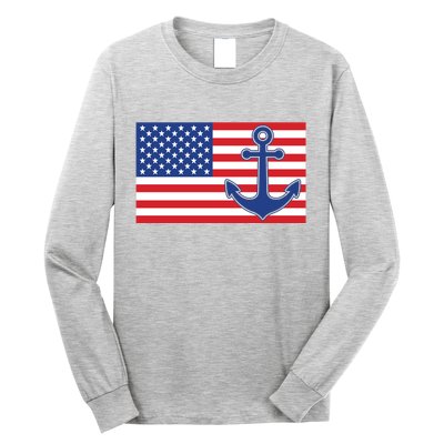 USA American Nautical Anchor Flag Long Sleeve Shirt