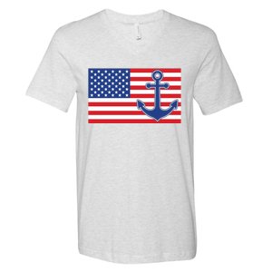 USA American Nautical Anchor Flag V-Neck T-Shirt