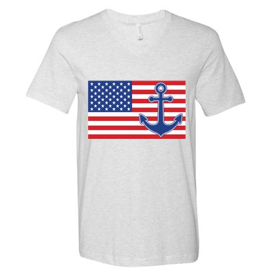 USA American Nautical Anchor Flag V-Neck T-Shirt