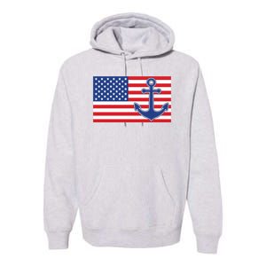 USA American Nautical Anchor Flag Premium Hoodie