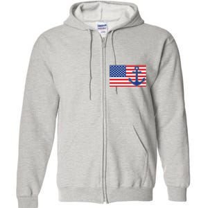 USA American Nautical Anchor Flag Full Zip Hoodie