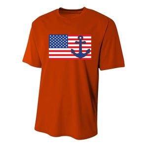 USA American Nautical Anchor Flag Youth Performance Sprint T-Shirt