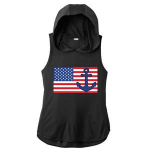 USA American Nautical Anchor Flag Ladies PosiCharge Tri-Blend Wicking Draft Hoodie Tank