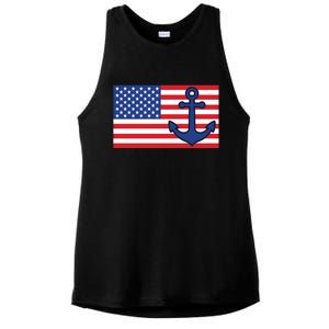 USA American Nautical Anchor Flag Ladies PosiCharge Tri-Blend Wicking Tank