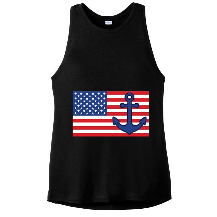 USA American Nautical Anchor Flag Ladies PosiCharge Tri-Blend Wicking Tank