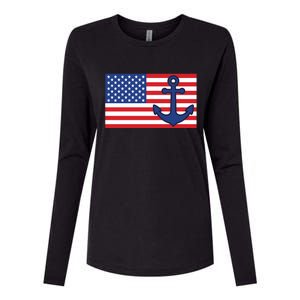 USA American Nautical Anchor Flag Womens Cotton Relaxed Long Sleeve T-Shirt