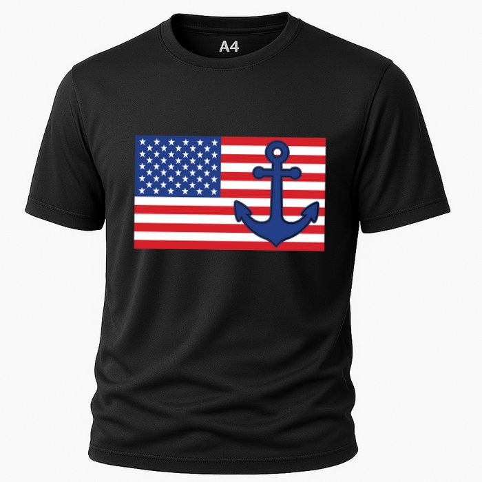 USA American Nautical Anchor Flag Cooling Performance Crew T-Shirt