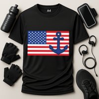 USA American Nautical Anchor Flag Cooling Performance Crew T-Shirt
