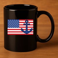 USA American Nautical Anchor Flag 11oz C Handle Ceramic Mug