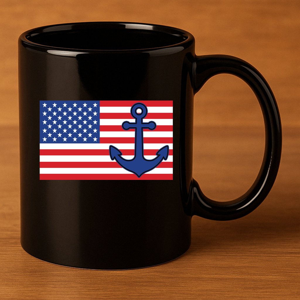 USA American Nautical Anchor Flag 11oz C Handle Ceramic Mug
