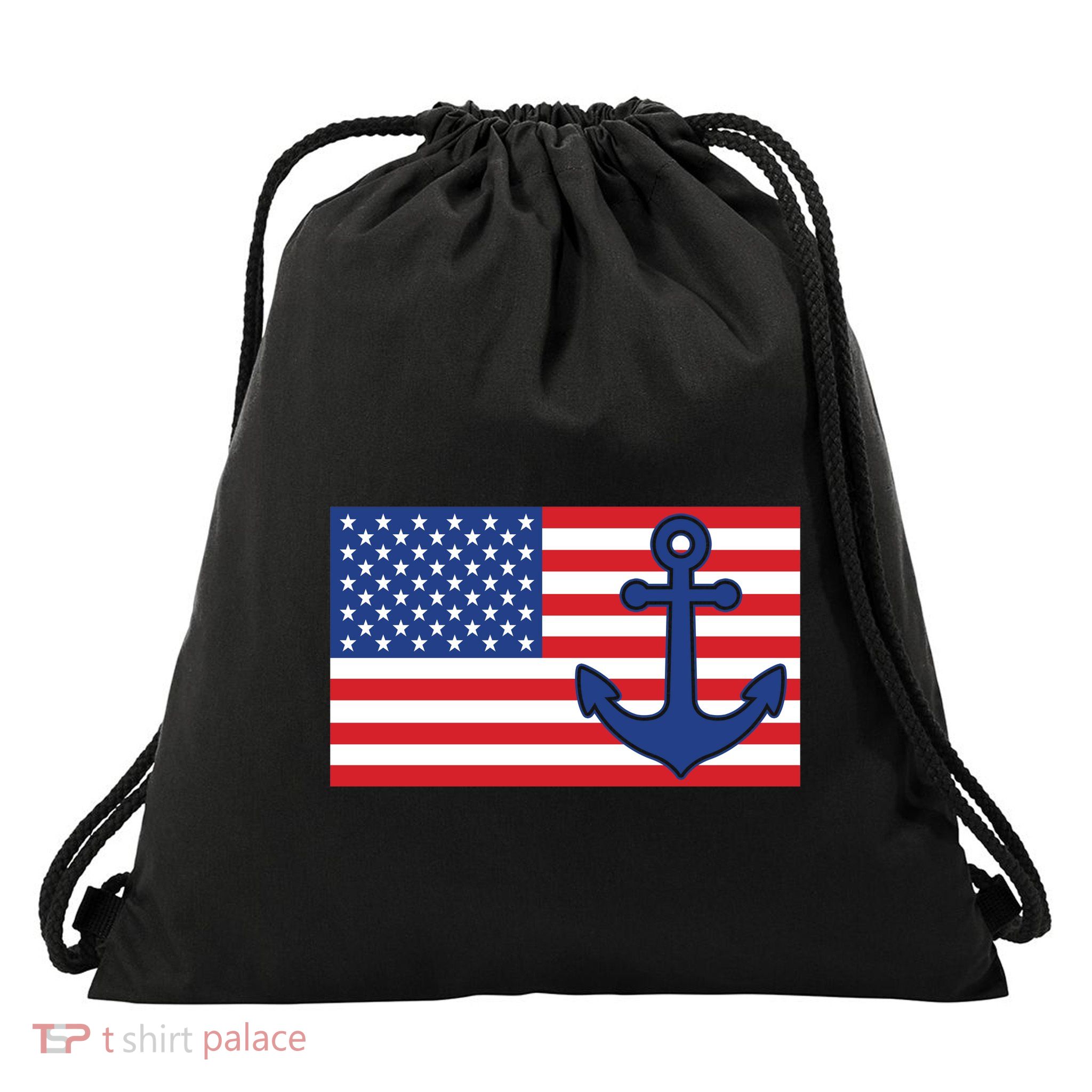 USA American Nautical Anchor Flag Drawstring Bag