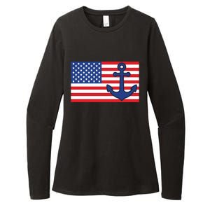 USA American Nautical Anchor Flag Womens CVC Long Sleeve Shirt