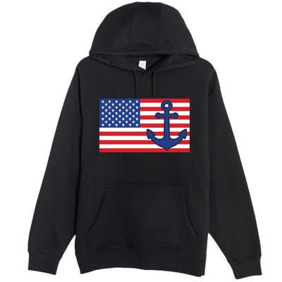 USA American Nautical Anchor Flag Premium Pullover Hoodie