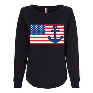 USA American Nautical Anchor Flag Womens California Wash Sweatshirt