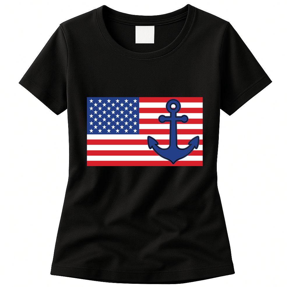 USA American Nautical Anchor Flag Womens T-Shirt