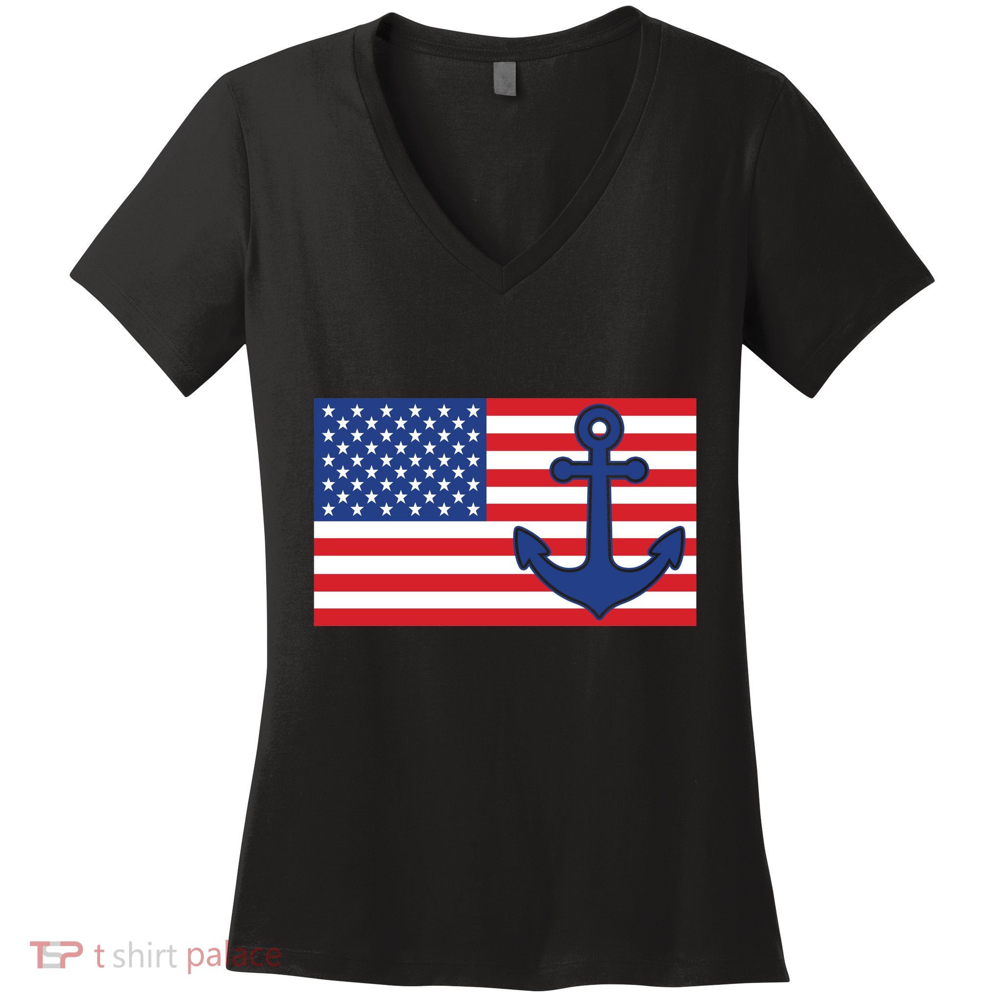 USA American Nautical Anchor Flag Women's V-Neck T-Shirt