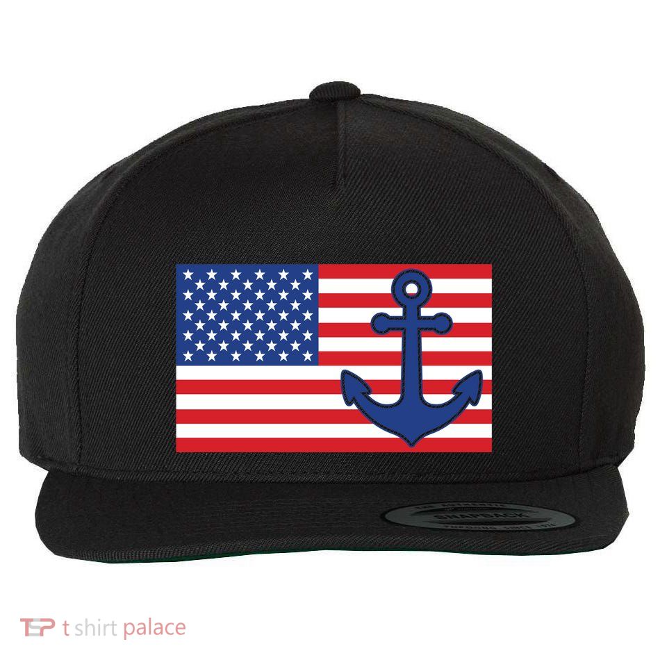 USA American Nautical Anchor Flag Wool Snapback Cap