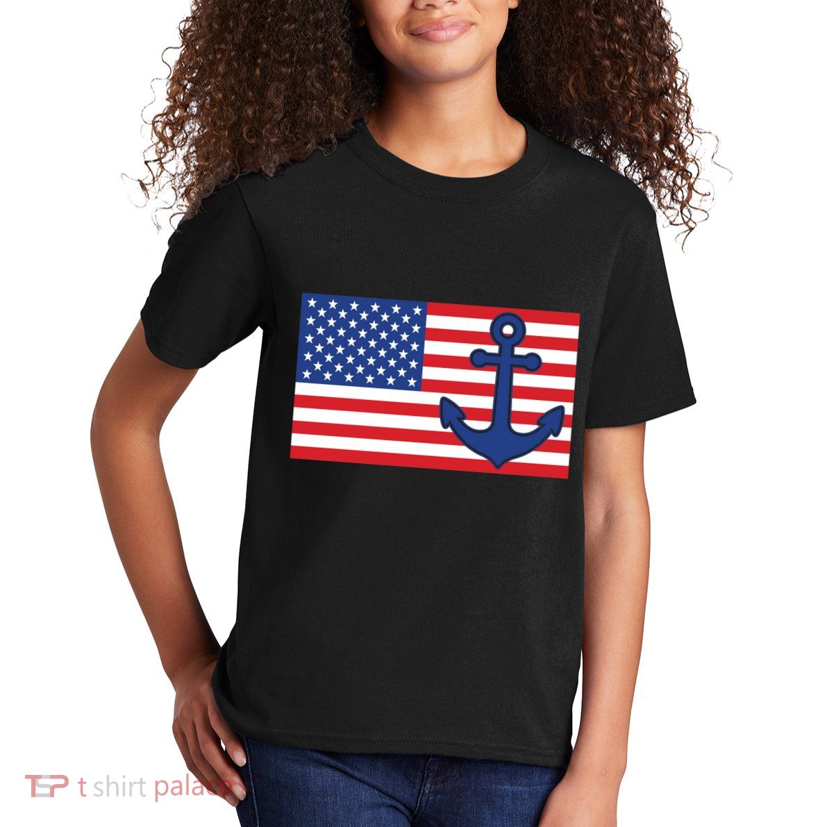 USA American Nautical Anchor Flag Kids T-Shirt