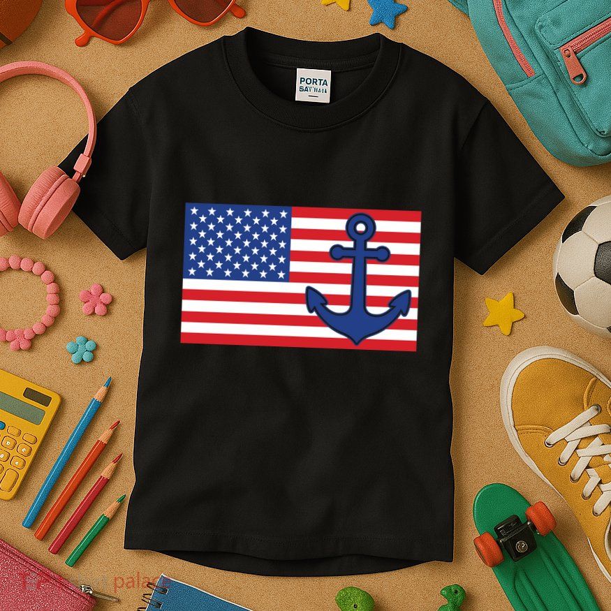 USA American Nautical Anchor Flag Kids T-Shirt