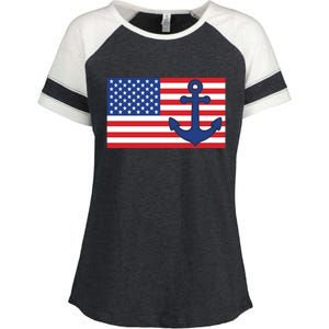 USA American Nautical Anchor Flag Enza Ladies Jersey Colorblock Tee