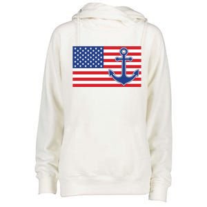 USA American Nautical Anchor Flag Womens Funnel Neck Pullover Hood