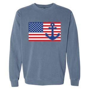 USA American Nautical Anchor Flag Garment-Dyed Sweatshirt