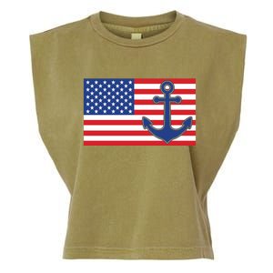 USA American Nautical Anchor Flag Garment-Dyed Women's Muscle Tee