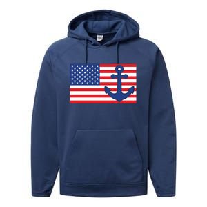 USA American Nautical Anchor Flag Performance Fleece Hoodie