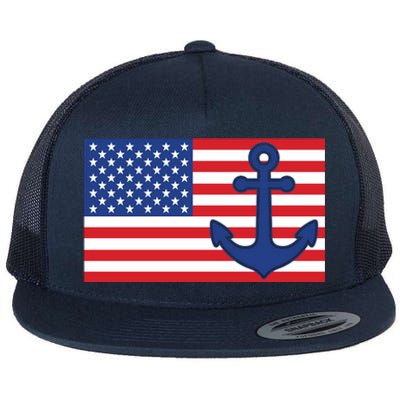 USA American Nautical Anchor Flag Flat Bill Trucker Hat