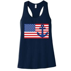 USA American Nautical Anchor Flag Women's Racerback Tank