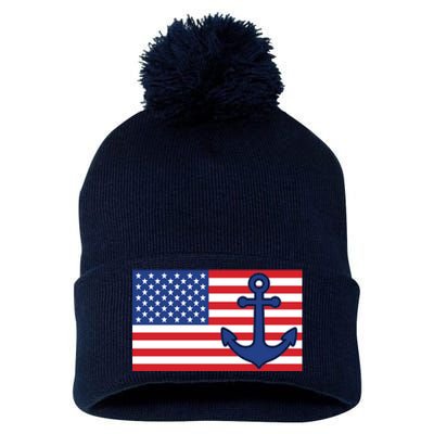 USA American Nautical Anchor Flag Pom Pom 12in Knit Beanie