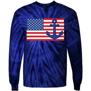 USA American Nautical Anchor Flag Tie-Dye Long Sleeve Shirt