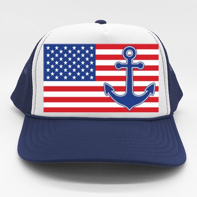 USA American Nautical Anchor Flag Trucker Hat