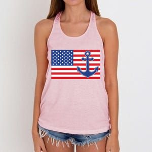 USA American Nautical Anchor Flag Women's Knotted Racerback Tank