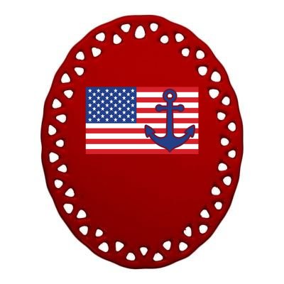 USA American Nautical Anchor Flag Ceramic Oval Ornament