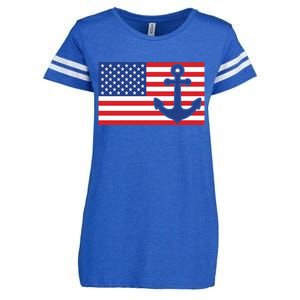 USA American Nautical Anchor Flag Enza Ladies Jersey Football T-Shirt